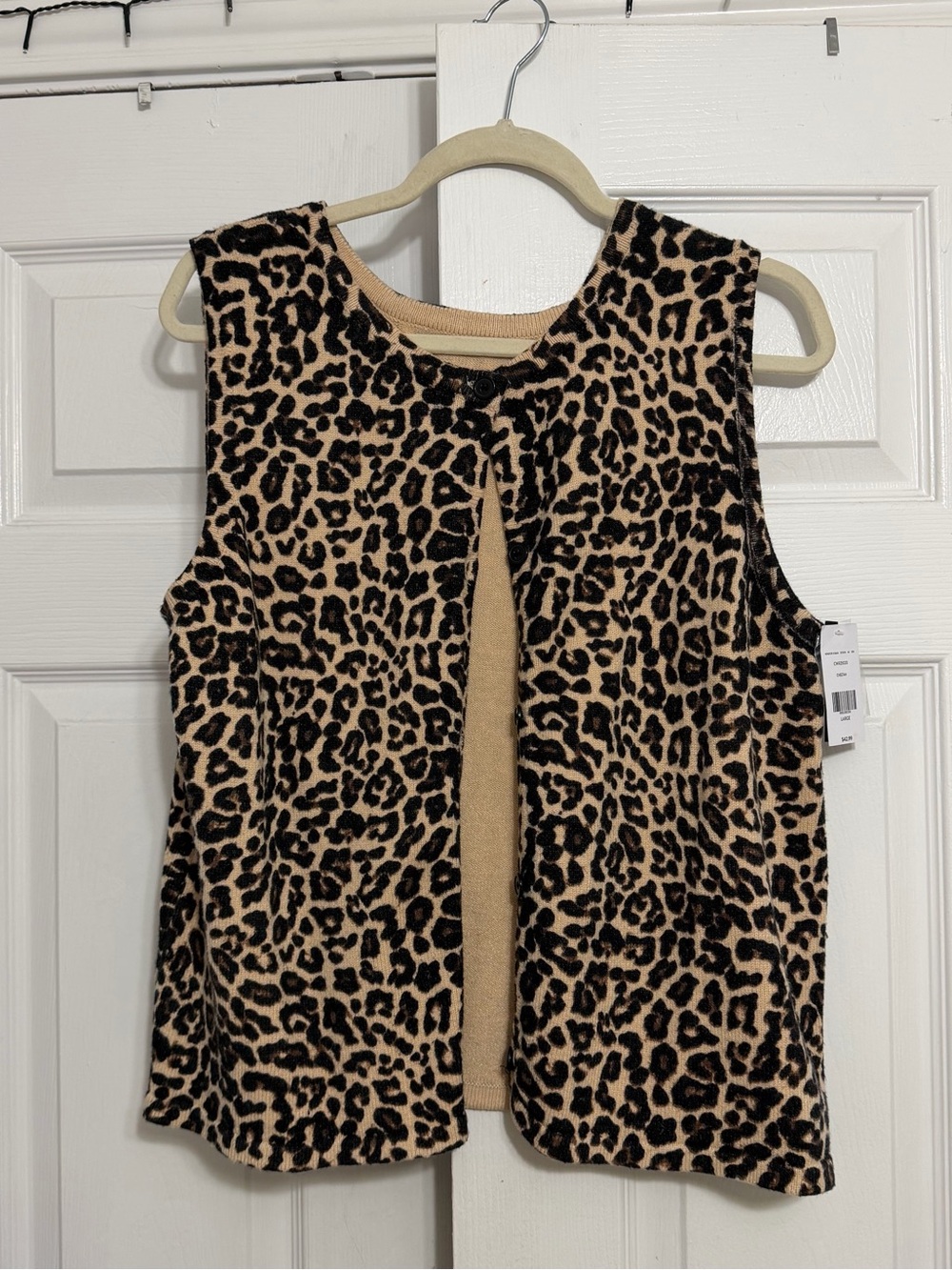 Leopard Print Sleeveless Open Front Vest - Tan & Black